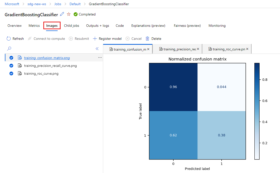 Screenshot that shows images for a job.