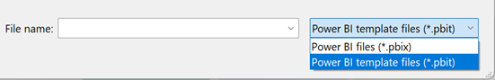 Screenshot of the the Power BI template files type that appears in the Open dialog box