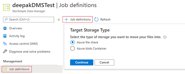 StorSimple 8000 series migration job types.