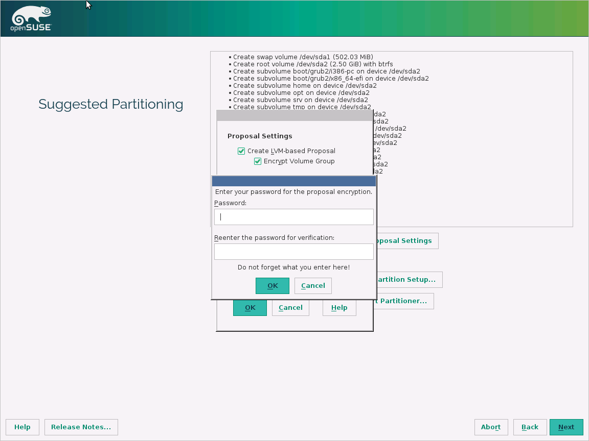 openSUSE 13.2 Setup - Encrypt Volume Group