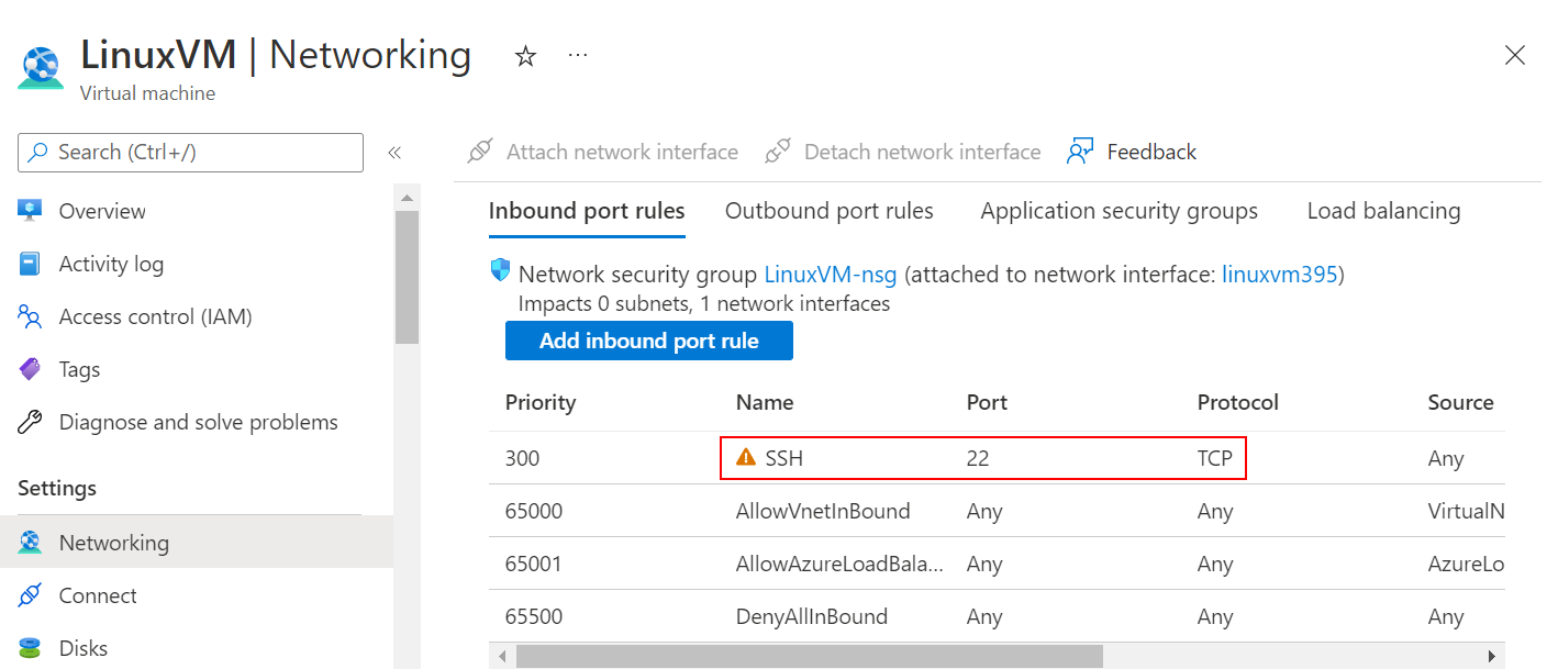 Screenshot showing how to check to see if there's already a rule allowing S S H connections.