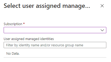 Screenshot of user assigned managed identity when configuring server identity.