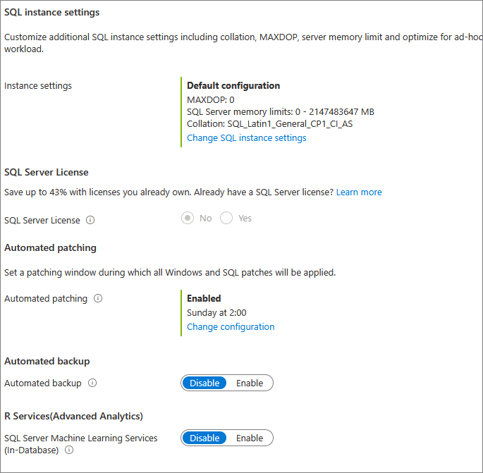 Screenshot showing the Review + create section when creating your SQL VM in the Azure portal.