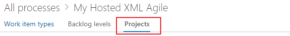 Screenshot shows Open inherited process, Projects page.