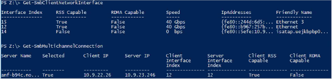 Screeshot that shows output for RSS-capable NICS.