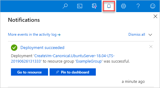 Screenshot of viewing deployment notification in Azure portal