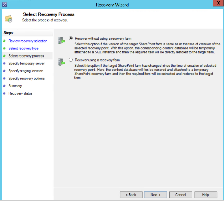 Screenshot showing  how to perform the recovery process.