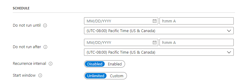 Screenshot of the Schedule section of the job schedule options.