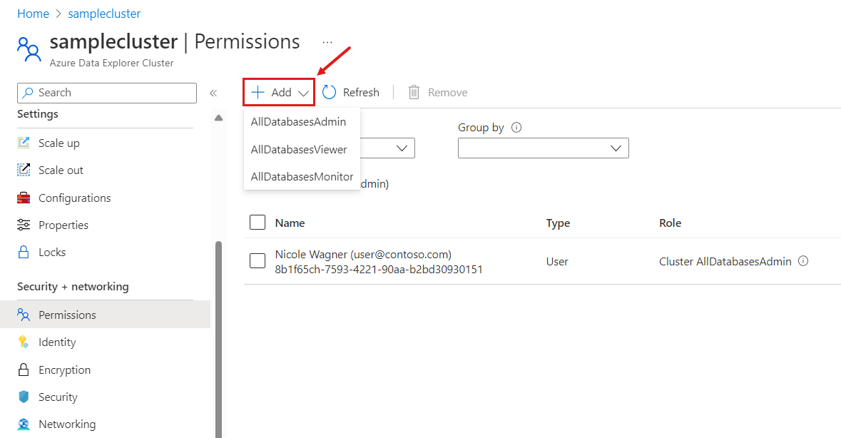 Screenshot of the Add widget for adding permissions.