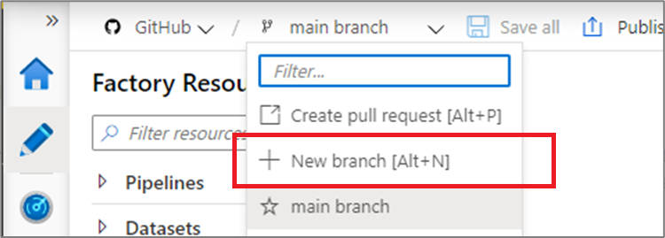 Screenshot of creating a new branch.