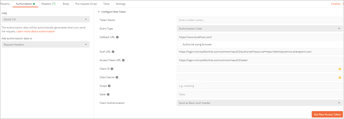 Screenshot of using Postman to get the access token.