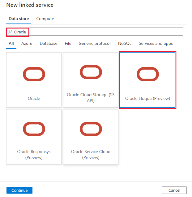 Screenshot of the Oracle Eloqua connector.