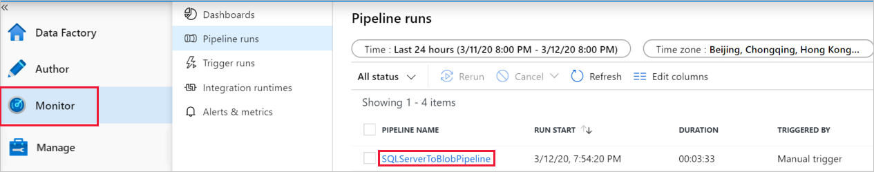 Monitor pipeline runs