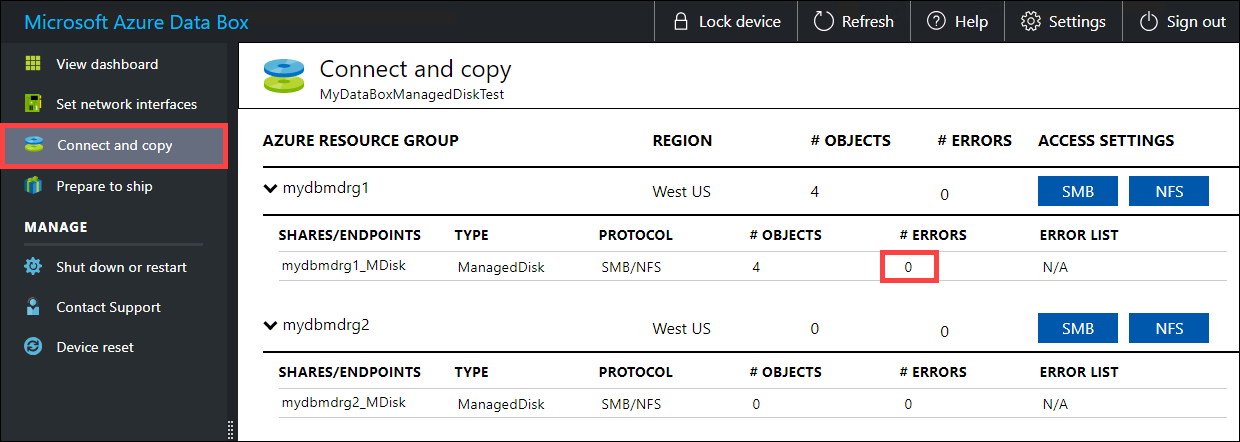 No errors on Connect and copy page