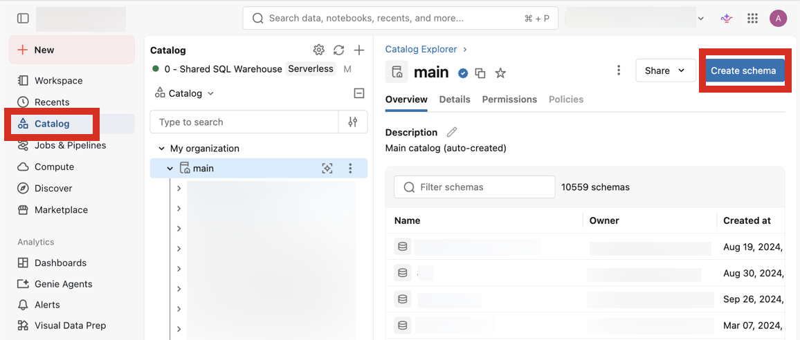 Create a schema in Catalog Explorer