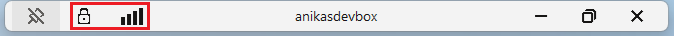 Screenshot that shows the connection bar for an active dev box session.