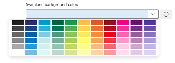 Screenshot of board Settings, Swimlane tab, choose swimlane color.