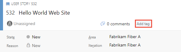 Screenshot showing adding one or more tags to a work item.