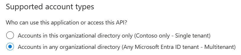 Screenshot showing the supported account types.