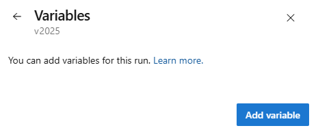 Screenshot of adding a queue-time variable just before running the pipeline.