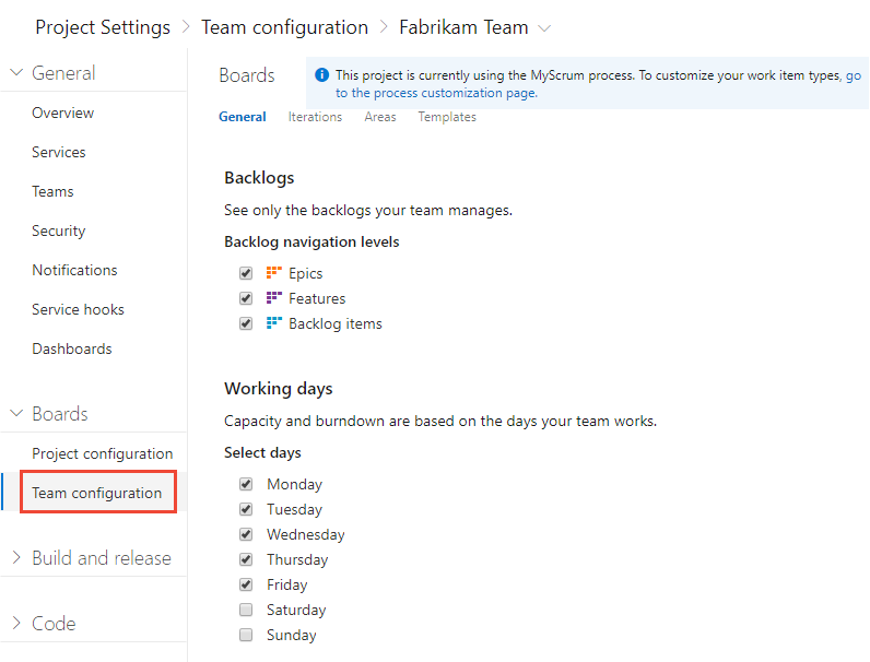 Screenshot of team configuration selection.