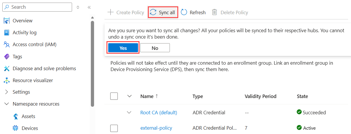 Screenshot showing the Sync all button.