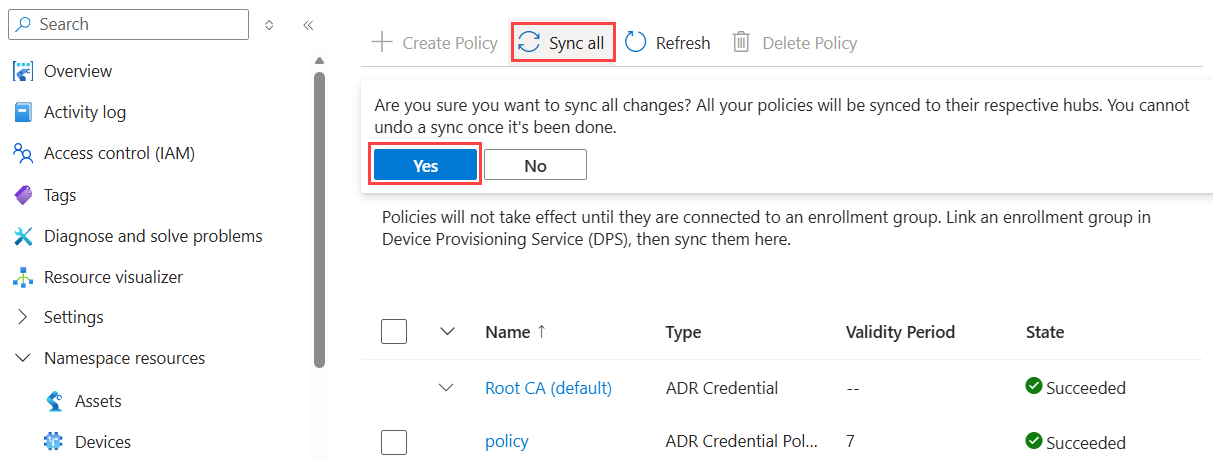 Screenshot showing the Sync all button.