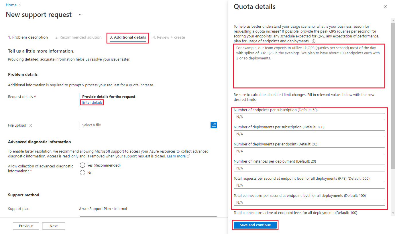 Screenshot of the endpoint limit details form.