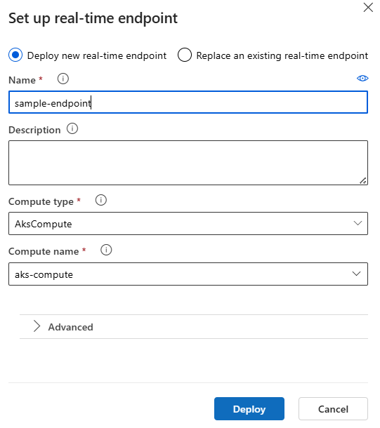 Screenshot showing how to set up a new real-time endpoint.