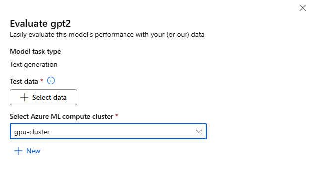 Screenshot showing the evaluation settings form after the user selects the evaluate button on a model card for a foundation model.