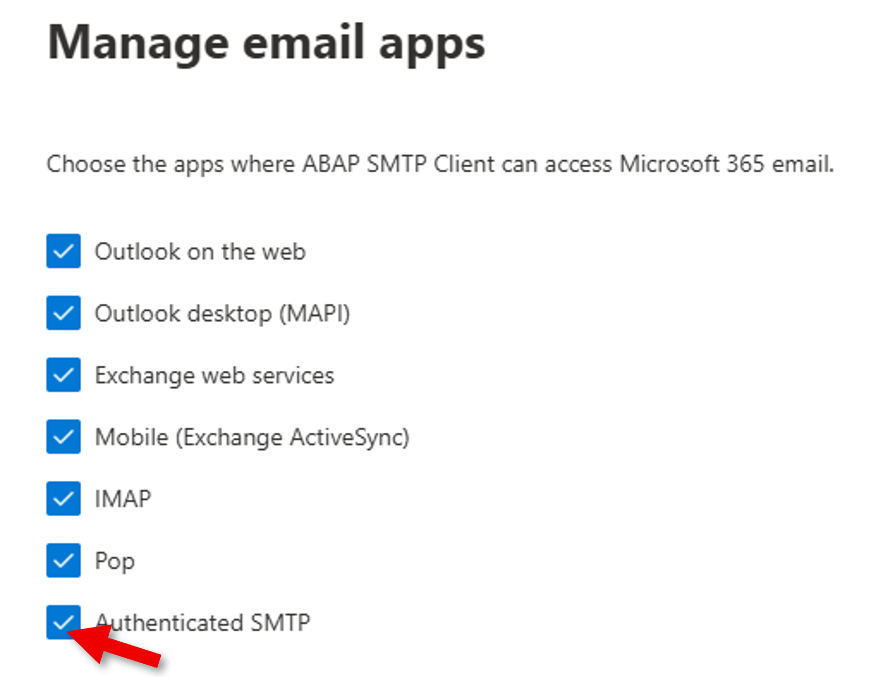Screenshot of activate SMTP AUTH.