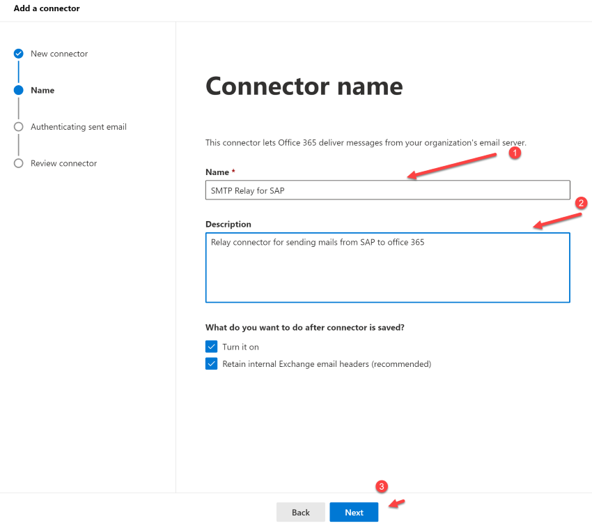 Screenshot of Microsoft 365 Admin Center connector name.