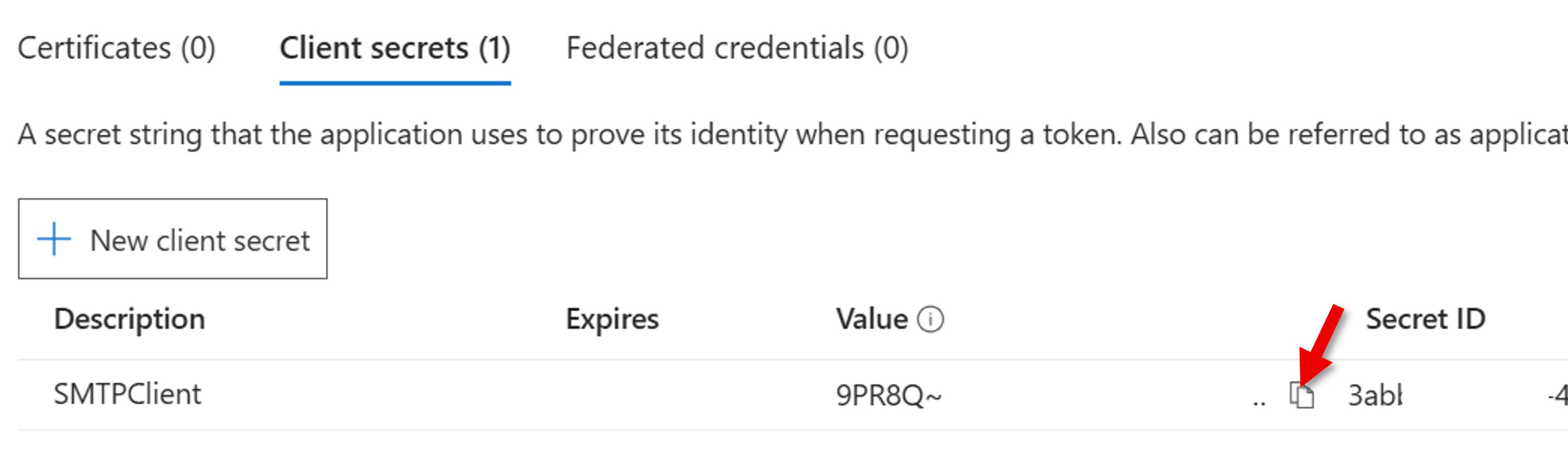 Screenshot of copy secret.