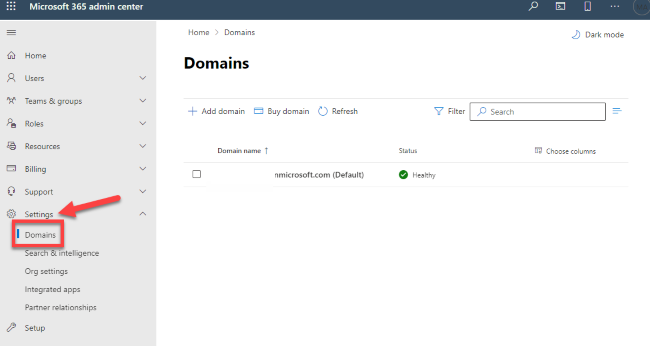 Screenshot of where to retrieve the domain mx record.