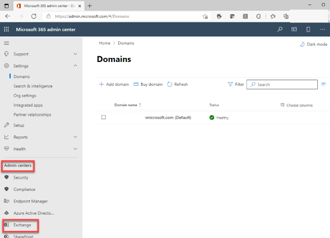 Screenshot of Microsoft 365 Admin Center.