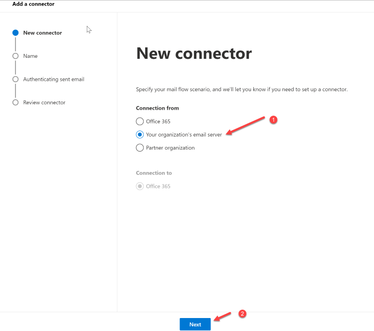 Screenshot of Microsoft 365 Admin Center mail server.