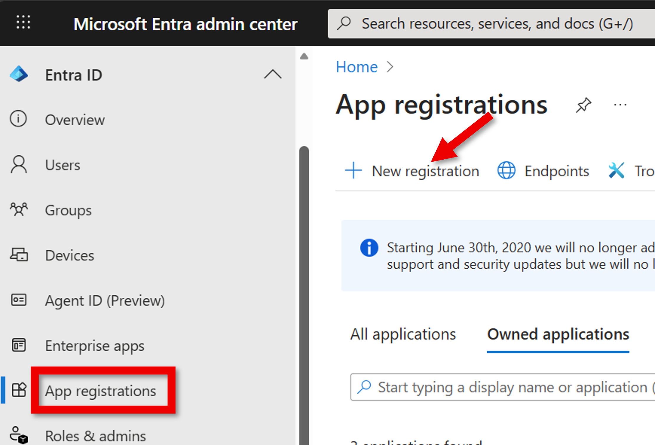 Screenshot of new application registration.