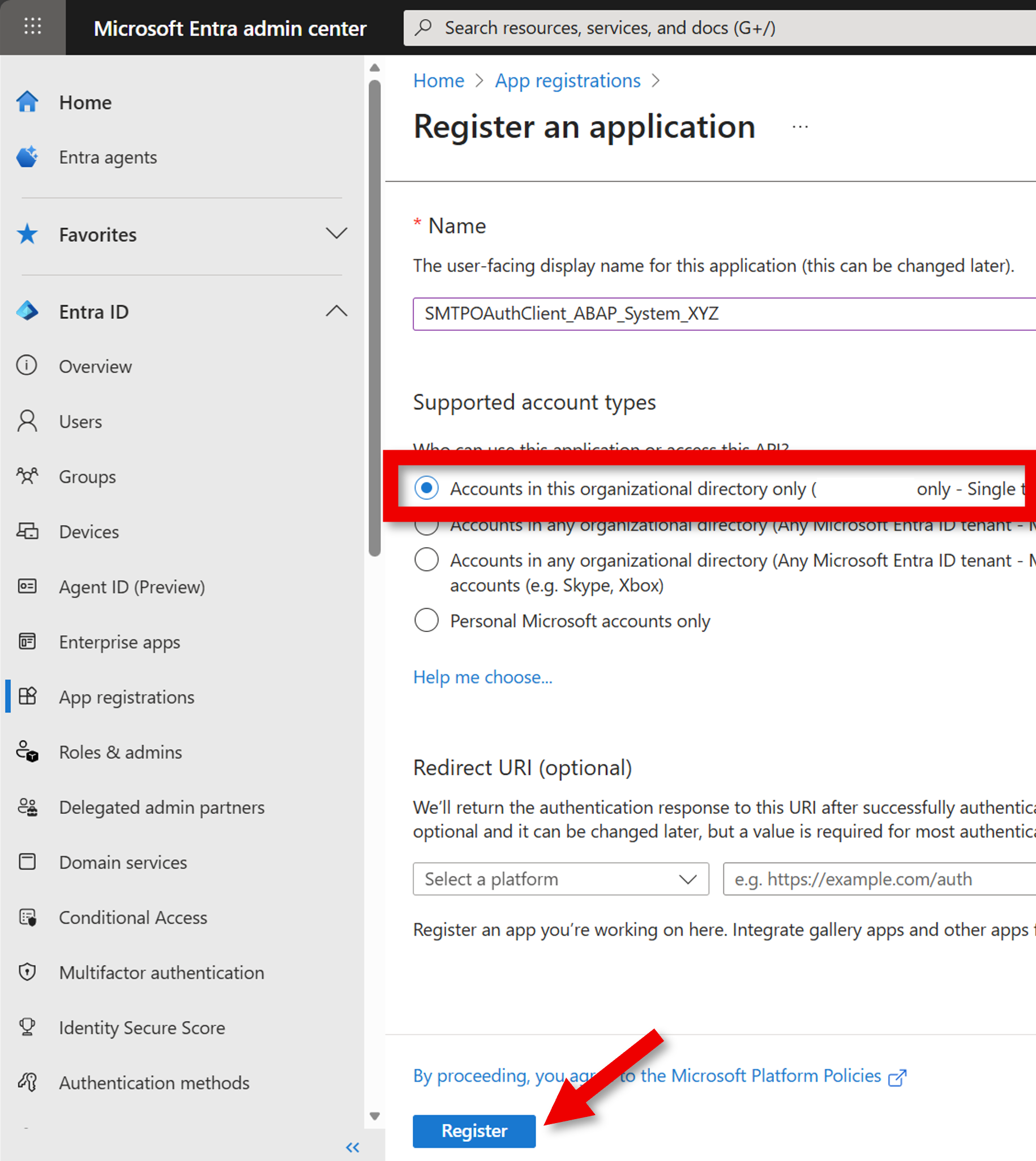 Screenshot of register app.
