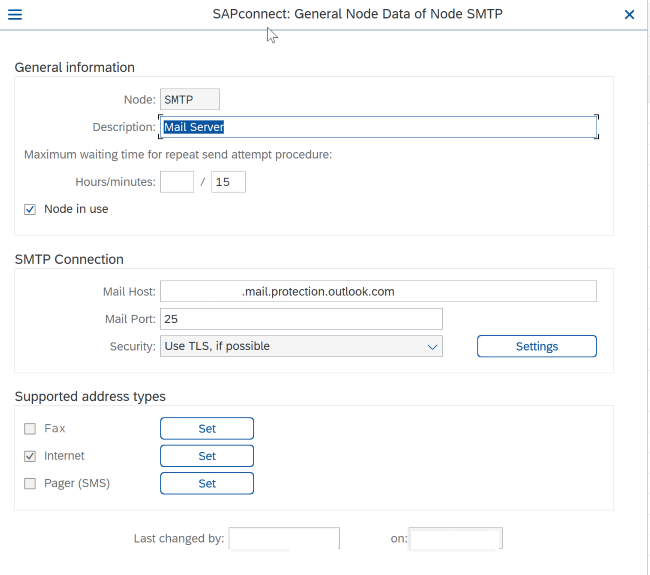 Screenshot of SMTP config in SCOT.
