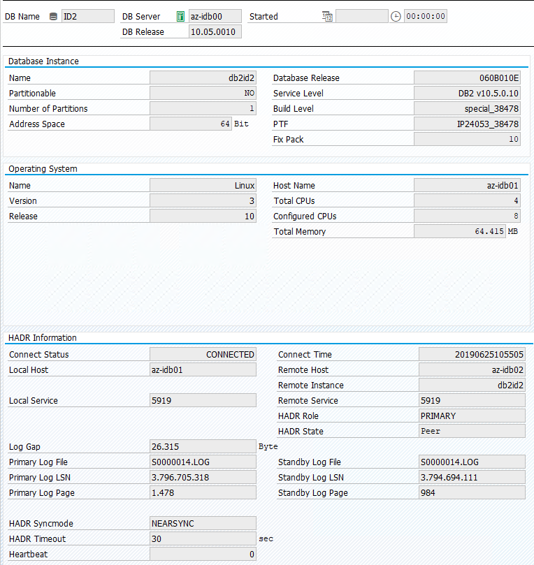 A screenshot of a HADR VM overview screen pre-migration.