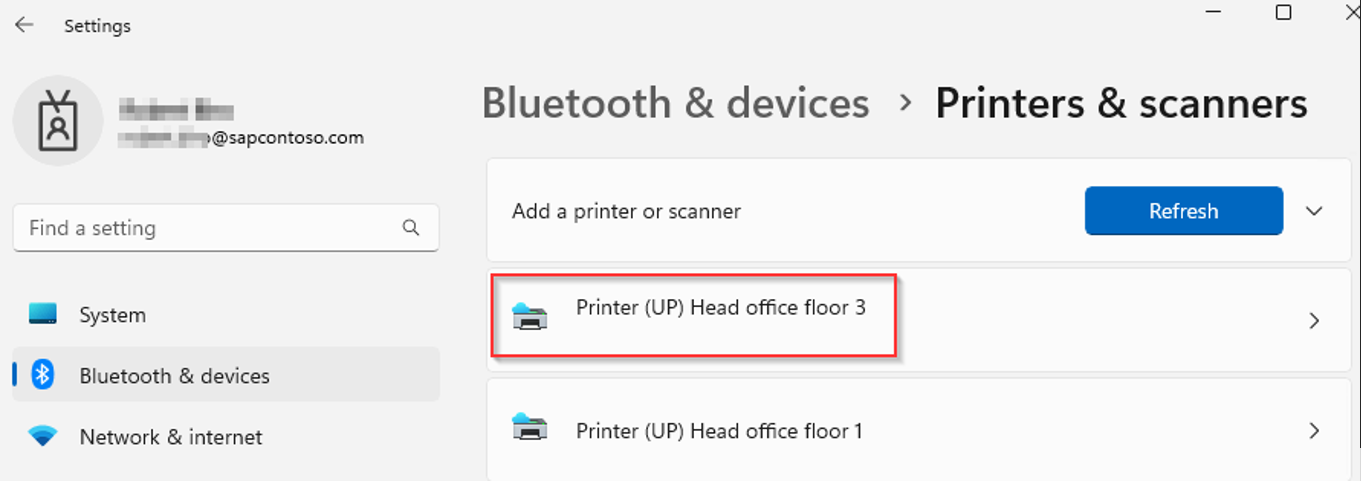 A screenshot showing the Universal Print printers in Windows 11 settings dialog.