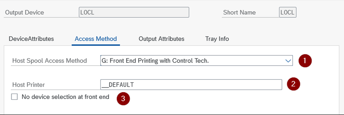 A screenshot dialog in SAP transaction SPAD showing printer definition.