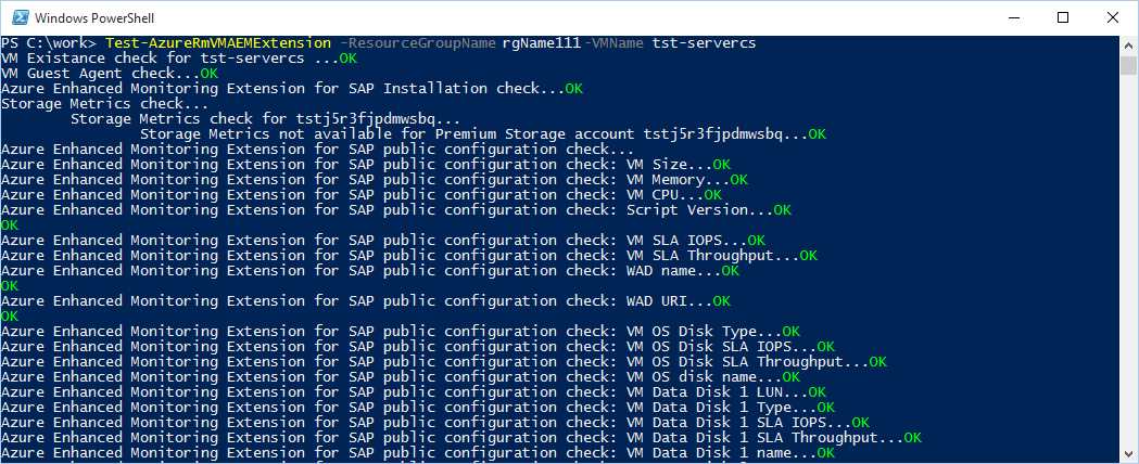 A screenshot of successfully running a health check of the Azure extension for SAP.