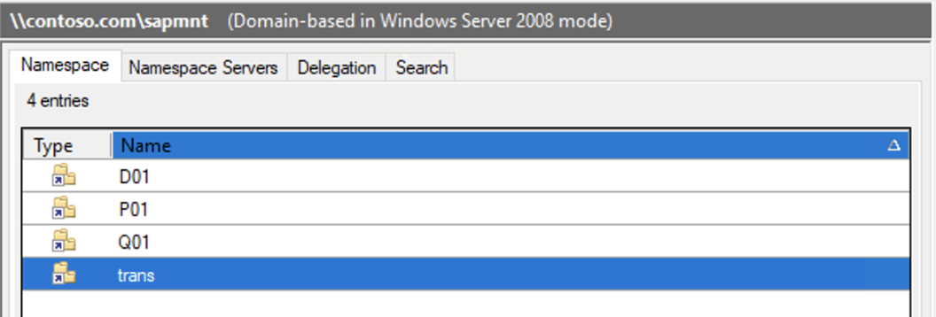Screenshot of the folder setup for an SAP landscape in the DFS Management console.