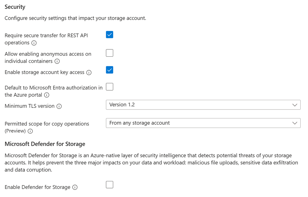 A screenshot of the settings in the security tab.