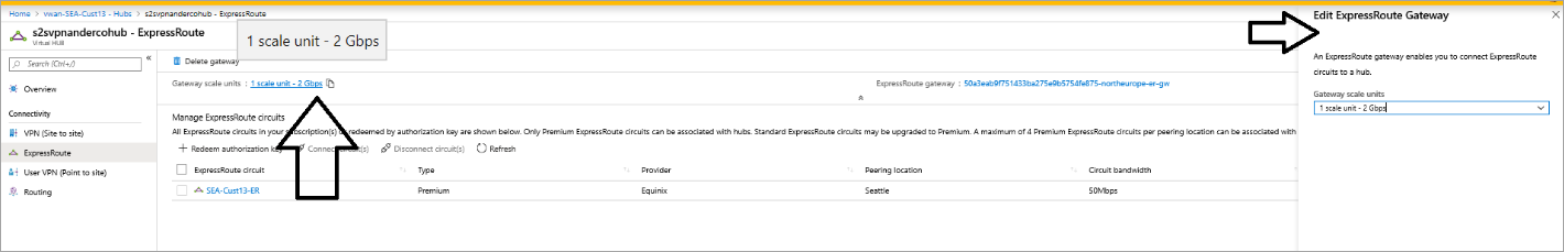 Screenshot shows Edit ExpressRoute Gateway.