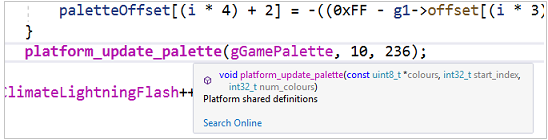 Quick Info Screenshot of the Quick Info tooltip displaying the definition of a function that the user is hovering over in the code window.