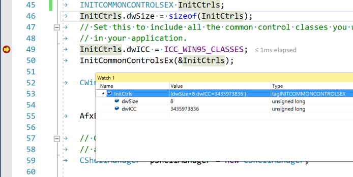 Visual Studio 2017 debugging session Screenshot of a debugging session.