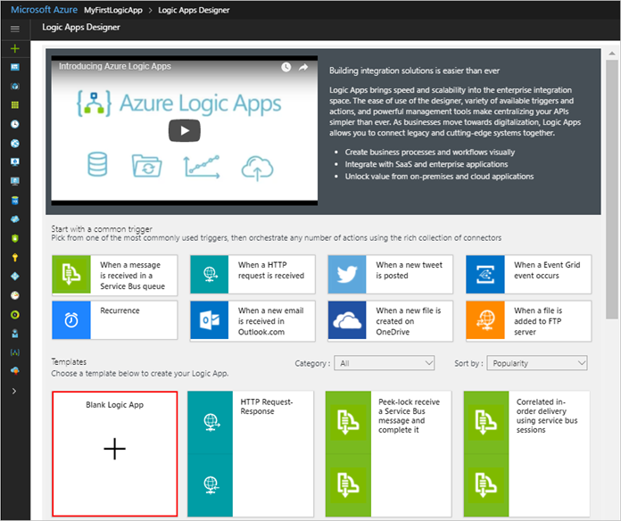 Choose blank logic app template