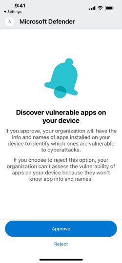 Screenshot that shows the Microsoft Defender for Endpoint mobile iOS TVM EUPI screen before the new update.